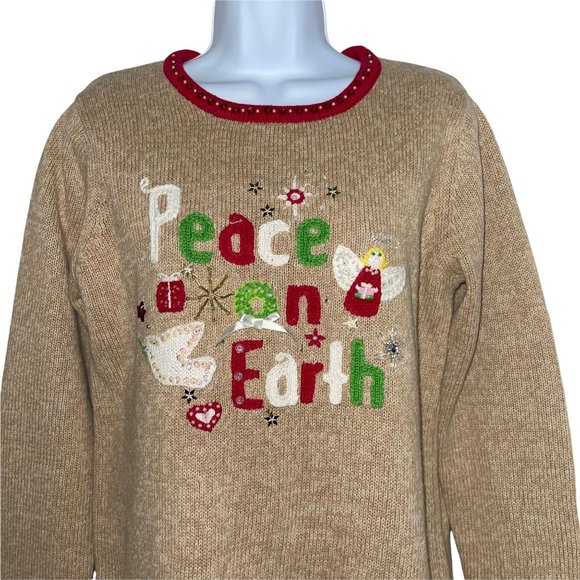 Tiara International Vintage Peace on Earth Ugly Holiday Christmas Sweater M - Picture 2 of 10
